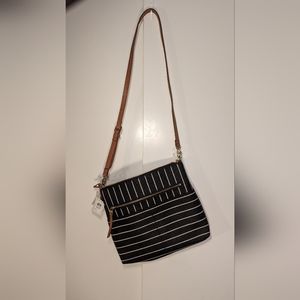 NWT Fossil Lg Crossbody Bag black/white